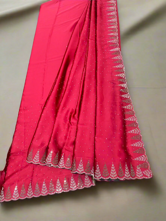 Satin Silk Border Look Saree Girlish Wear ( Farewell Special Saree)